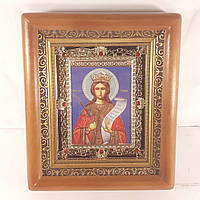 Икона ВАРВАРА святая великомученица, лик 10х12 см, в коричневом деревянном киоте с камнями