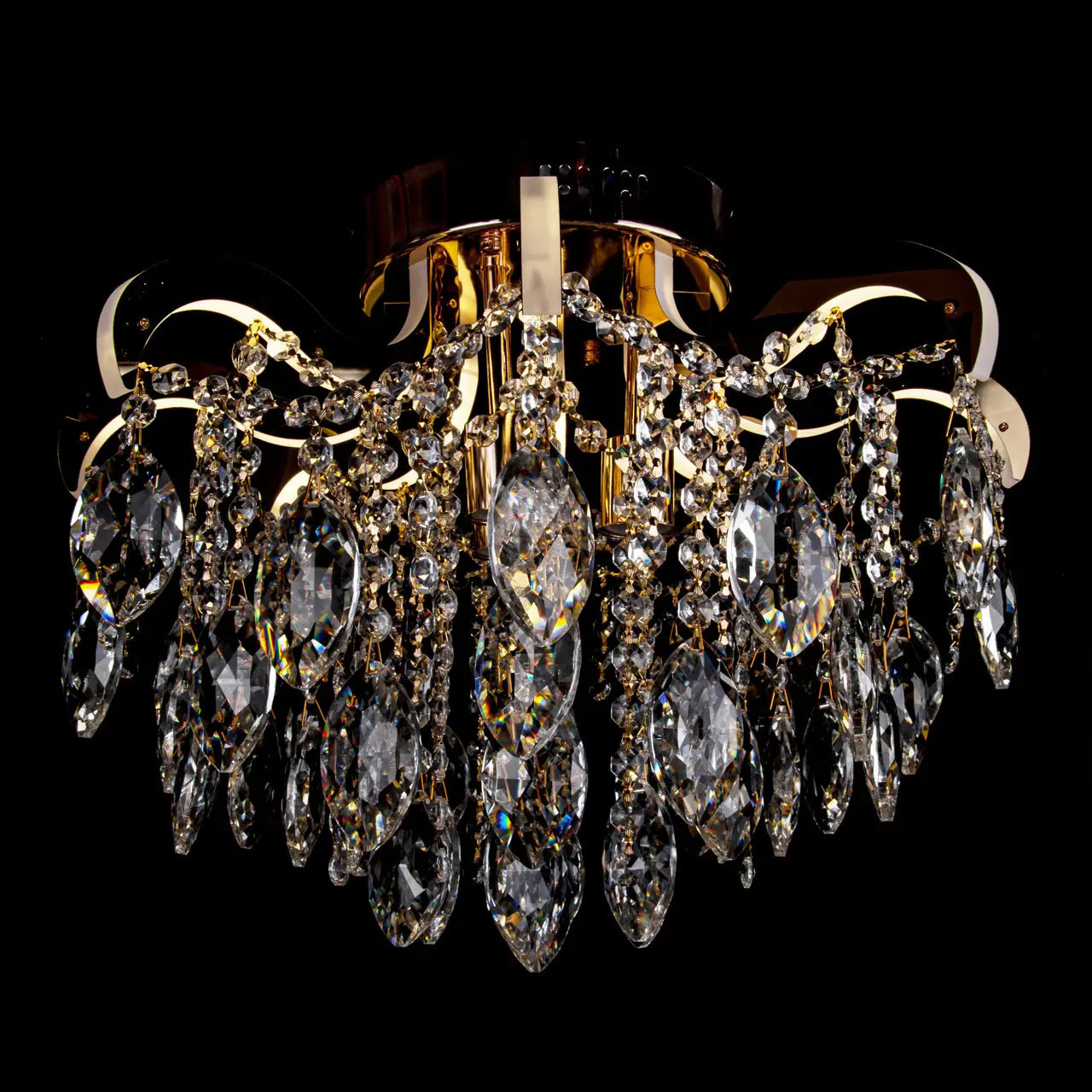 Кришталева люстра на 3 лампи Е27 з підсвічуванням та пультом д/у колір золото SM-E2736/3+8/FG/LED, фото 1