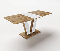 Обеденный раздвижной прямоугольный стол Торин 140-180х80 см дуб аппалачи с белыми матовыми вставками в кухню