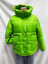 Куртка коротка молодіжна з капюшоном осінь-зима, Куртка зимова жиноча молодіжна плащівка, синтепон,зелена