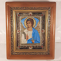 Ікона ангела Охоронця, лик 10х12 см, у коричневому дерев'яному кіоті з камінням