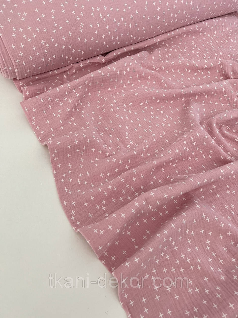 Муслін (бавовняна тканина) плюсики на чайній троянді, фото 1