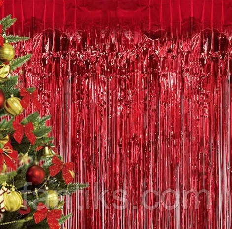 Фольгована гірлянда-штора-завіса для фотозони - червона (1 х2 м)