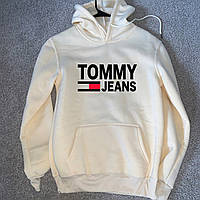 Мужской зимний худи кенгуру толстовка с капюшоном на флисе Tommy Jeans Томми Джинс Белый S