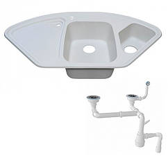 Біла кутова мийка трапеція 1060х575 Adamant Consensus 01