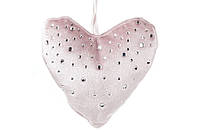 Подвесной бархатный декор со стразами Сердце, 13см, цвет - бледно-розовый