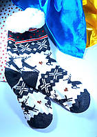 Женские домашние зимние носки тапочки меховые с противоскользящей подошвой "Oleni" черные размер 36-41