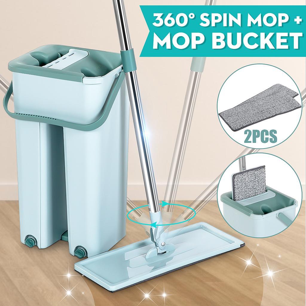 Швабра та Відро Scratch Cleaning Mop зі складаною ручкою та системою віджимання насадки мікрофібри 4.5 л М'ятна
