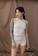 Шорти стильні рубчик жіночі Vivioji Бежевий розмір XS/S (12872)