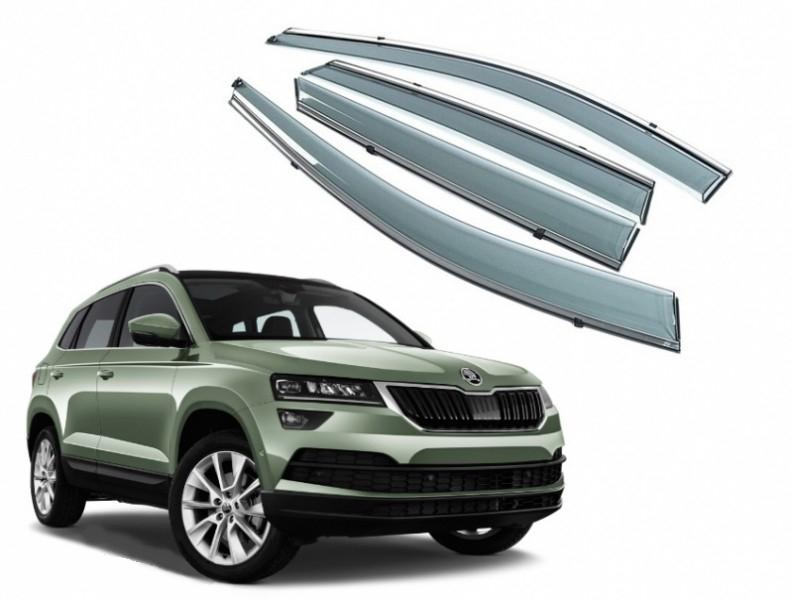 Дефлектори вікон вітровики Skoda Karoq 2018 -> (скотч) TopVisor з хром молдингом