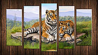 Картина модульная HolstArt Пара тигров 55x100,5см 5 модулей арт.HAB-185