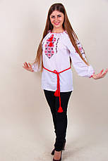 Жіноча вишита блуза червоним хрестиком на білому батісті, фото 3