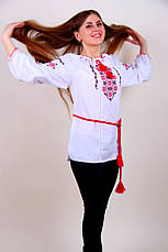Жіноча вишита блуза червоним хрестиком на білому батісті, фото 2