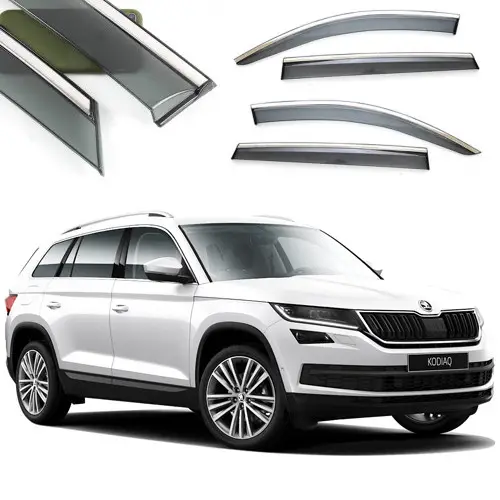 Дефлектори вікон вітровики Skoda Kodiaq 2017 -> (скотч) TopVisor з хром молдингом