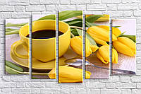 Картина модульная HolstArt Кофе с тюльпанами 71x128см 5 модулей арт.HAB-211