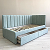Дитяче м'яке кутове ліжко з ящиками MeBelle KAYA 90х190 см, м'ятний бірюзовий велюр (легке чищення), фото 4