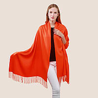 Кашемировый шарф палантин красно-оранжевый однотонный 180*70 см