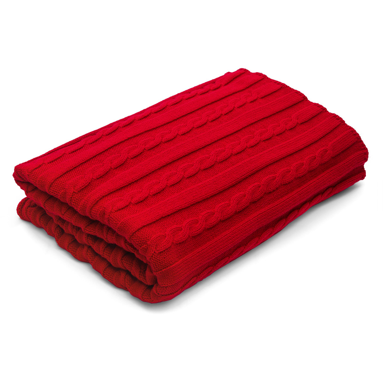 Плед в'язаний Ohaina коси 170х130 Ruby Red
