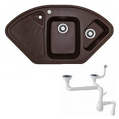 Коричнева кутова мийка 1,5 чаші 1060х575 Adamant Consensus 05