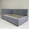 Дитяче кутове ліжко з м'якою спинкою та ящиками MeBelle KAYA 90х190 см, світло-сірий преміальний велюр, фото 3