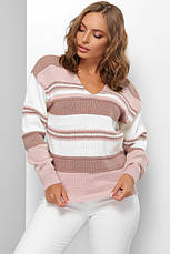 Жіночий светр джемпер у смужку декольте з вирізом коричневий, фото 2