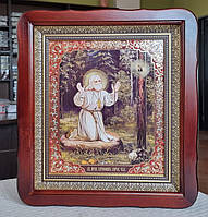 Ікона Свята преподобаного 394 Сарівська в темному фігурному кіоті під склом, розмір кіота 32×29, сюжет 20×24