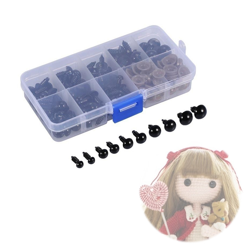 Очі для іграшок, 6-12 мм, гвинтові з фіксатором, 100 шт, пластикові, набір, фото 1