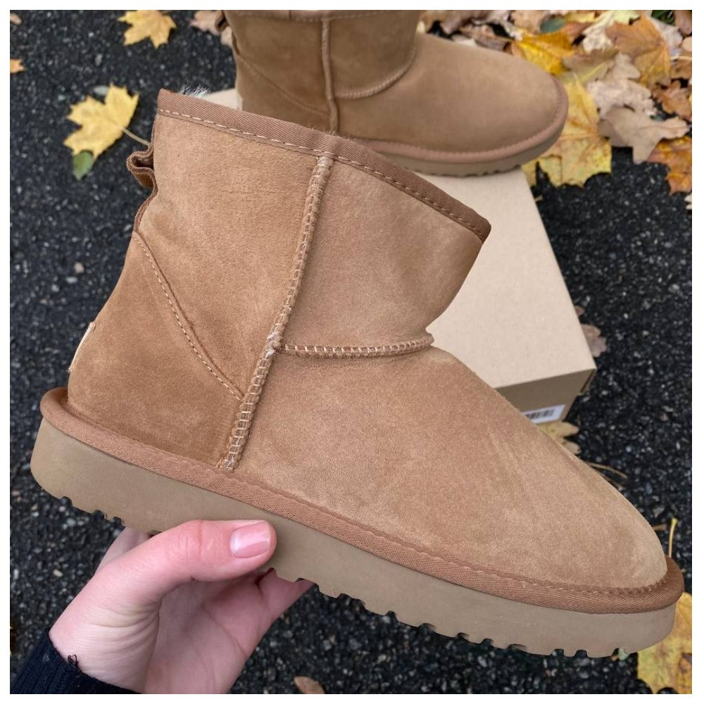 Жіночі зимові UGG Classic Mini Chestnut коричневі замшеві уггі классік міні жіночі черевики угі зима, фото 1
