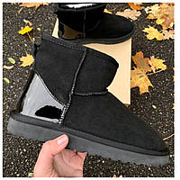 Женские зимние UGG Classic Mini Black Metallic черные замшевые угги классик мини женские ботинки уги зима