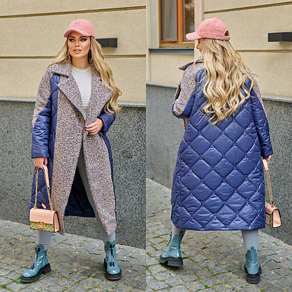 Зимове жіноче пальто з плащової тканини хакі зі вставками букле (7 кольорів) ЮР/-782413, фото 3