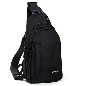 Сумка нагрудна бананка чорна слінг crossbody через плече тканинна на два відділи Lanpad 82037, фото 1