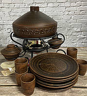 Садж для шашлику "Боярин -2"+ набір тарілок, чарок+ дерев'яний набір приладів!