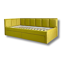 Ліжко дитяче підліткове м'яке кутове MeBelle LINE 90х190 см односпальне, жовтий велюр