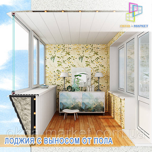 Застеклить лоджию с выносом от пола, компания "Окна Маркет" Недорогое остекление лоджии с выносом от пола, фирма "Окна Маркет"
