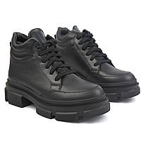 Ботинки кожаные на меху Женская обувь больших размеров 40-44 COSMO Shoes Dia Black BS