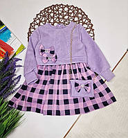 Сукня дитяча для дівчинки тепла з довгим рукавом та сумочкою в комплекті в бузковому кольорі