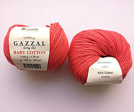 Пряжа для в'язання Бебі Коттон Gazzal Газзал (Cotton Baby Gazzal) 3435 ярко кораловий, 1 моток 50г