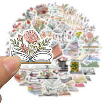 Набір вінілових наклейок стикерів Стикерпак Книги та квіти стикербомбінг авто ноутбук стіну 50 шт., фото 3