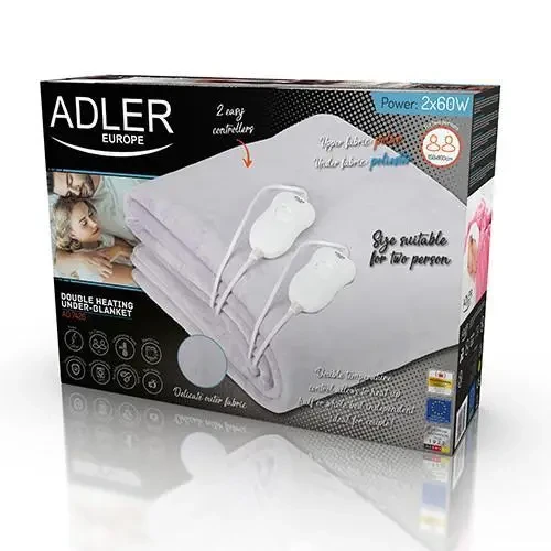 Електрична ковдра Adler AD 7426 двоспальна потужність 120 Вт, 150 см x 160 см