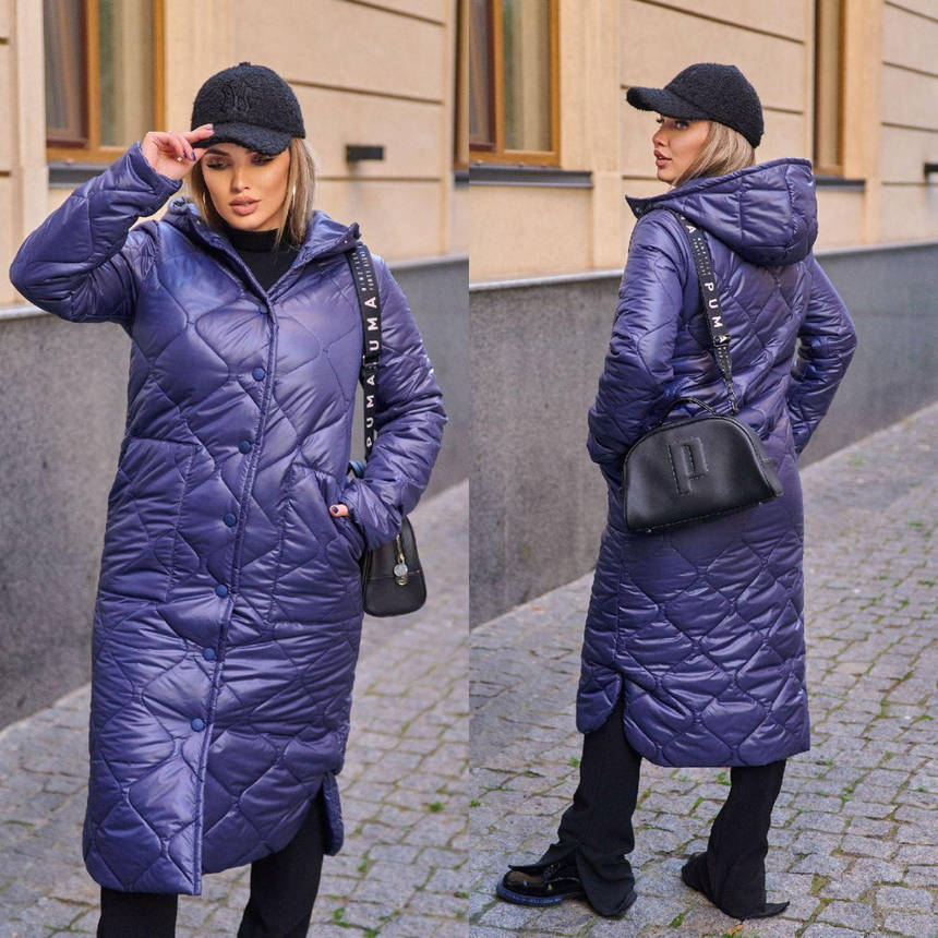 Зимове стильне жіноче пальто сині з плащової тканини (7 кольорів) ЮР/-72412, фото 2