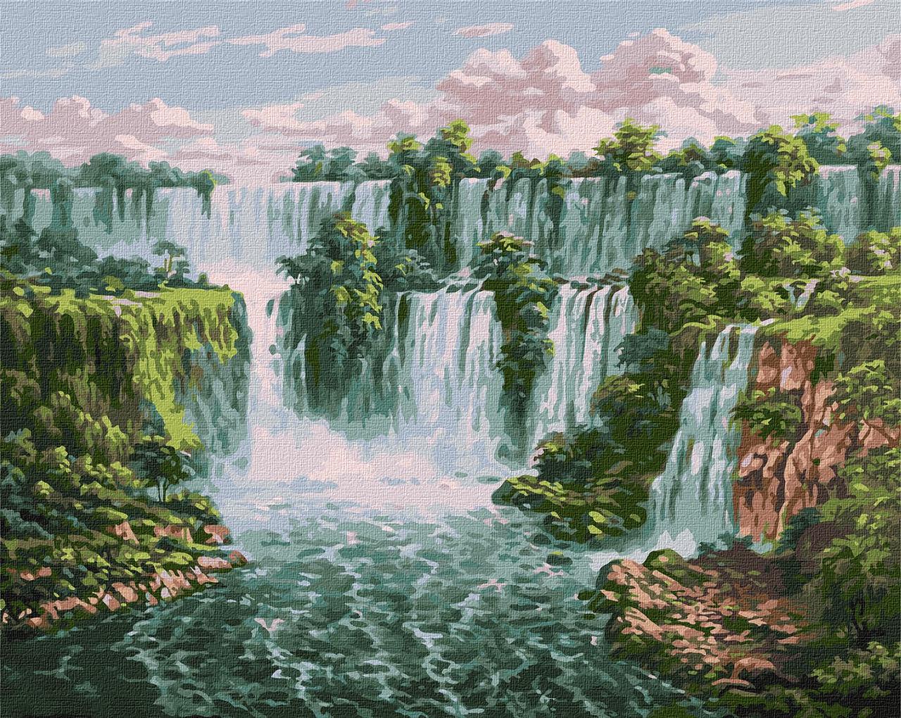 Картина за номерами 40×50 см. Мальовничий водоспад худ. Сергій Лобач. Ідейка КНО2878