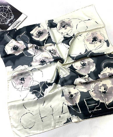 Шовкова хустка Грація шанс 90*90 см чорно-біла ручна обробка краю, фото 1