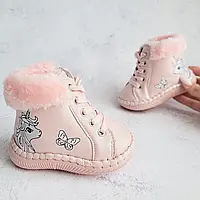 Зимове взуття для малюків, черевички, пінетки, на овчині для дівчаток, на замочку. Розмір 18,19