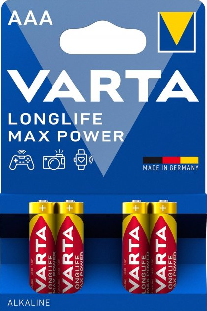 Батарейки лужні ААА Varta LONGLIFE MAX POWER AAA LR03 бл4 4008496104734