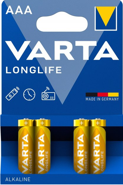 Батарейки лужні ААА Varta LONGLIFE AAA LR03 бл4 4008496525072