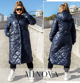Зимова довга жіноча куртка синя з плащової тканини (7 кольорів) ЮР/-72412