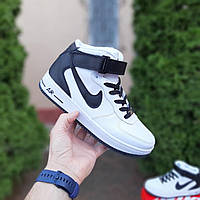 Кроссовки женские зимние Nike Air Force White Black белые высокие найк повседневные стильные