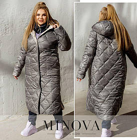 Зимова довга жіноча куртка сіра з плащової тканини (7 кольорів) ЮР/-72412