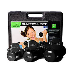 Набір гантелей в кейсі 9 кг. PowerPlay 4121 Fitness Dumbells (2шт.*1кг. 2шт.*1,5кг. 2шт.*2кг.)