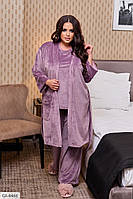 Элегантная велюровая женская пижама-тройка с 48 по 66 размер